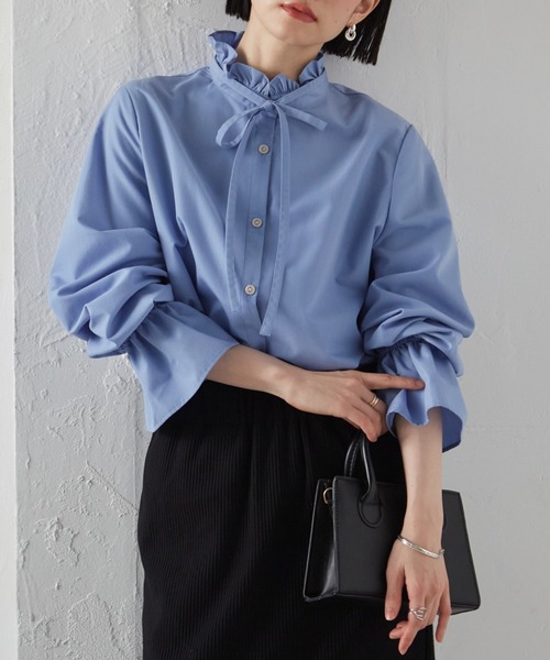 RANAN（ラナン） ブラウス シャツ プチフリルリボン付きブラウス