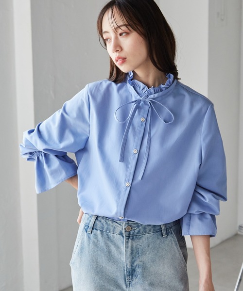 ブラウス シャツ フリルリボン袖ブラウス レディース ANOTHER BRANCH OLIVE des ブラウス シャツ フリルリボン
