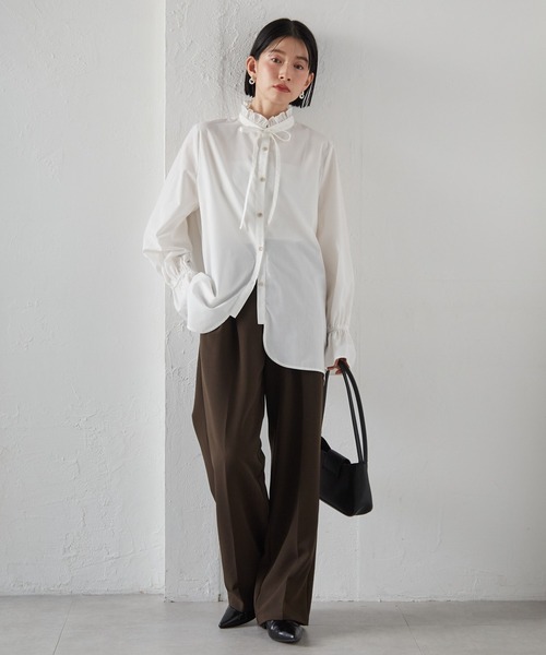 ADORE 新品:ブッチャーリボン付きブラウス RANAN（ラナン） ブラウス シャツ プチフリルリボン付きブラウス