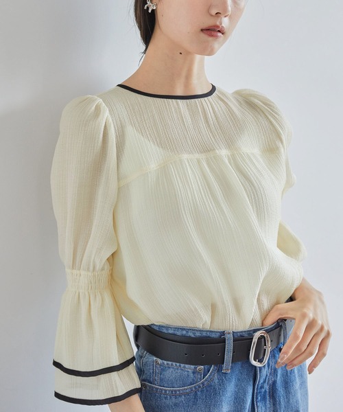 ブラウス シャツ バイカラーボリュームシアーブラウス レディース LADYMADE ブラウス シャツ バイカラーボリュームシアーブラウス