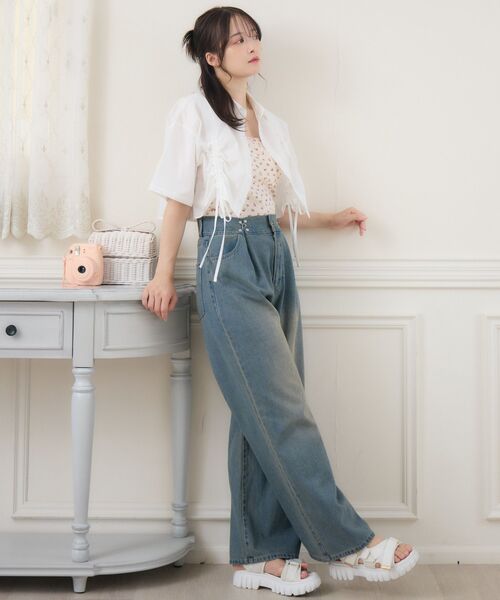 ブラウス シャツ フロントドロストシャツ レディース tiptop ブラウス シャツ フロントドロストショート丈シャツ