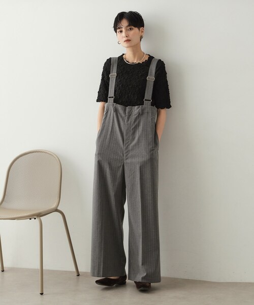 roughlow ハイウエストワイドサロペット○グレー roughlow ハイ