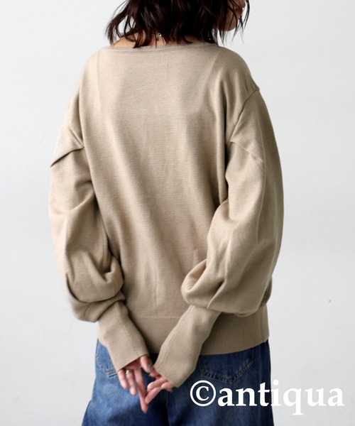 ☆様(^^プラージュ YAKヤク混 サーマルニットソー 指穴付きニットカットソー antiqua ニット セーター バルーン袖ニット レディース