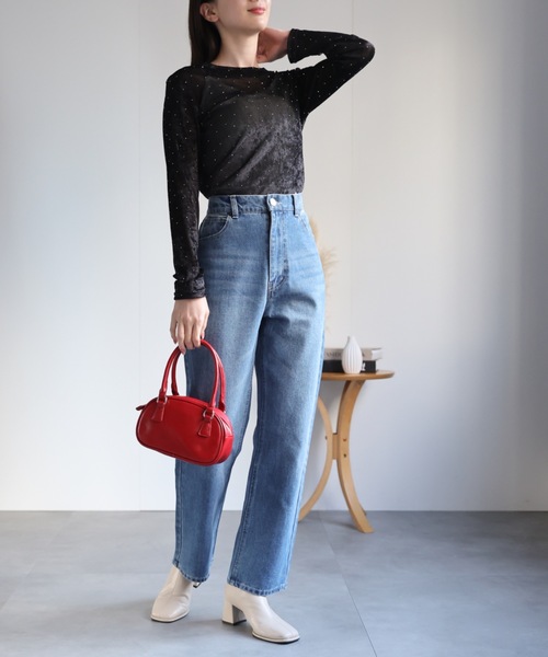 sakishimatokyo tシャツ ビジュー付き ベロアトップス/TOPS レディース