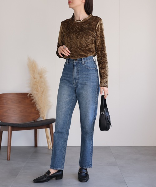 sakishimatokyo tシャツ ビジュー付き ベロアトップス/TOPS レディース