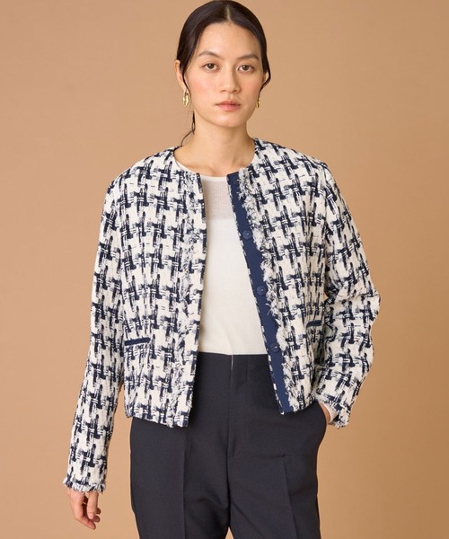 【美品♡】23区　リントン社　ツイードジャケット LINTON（リントン） ジャケット ノーカラージャケット ツイード