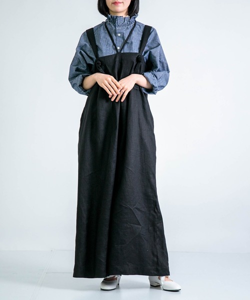25ss Yarmo DUNGAREE RUFFLE SHIRTS シャツ Yarmo ヤーモ | Dungaree Ruffle Shirts Col : Black 通販