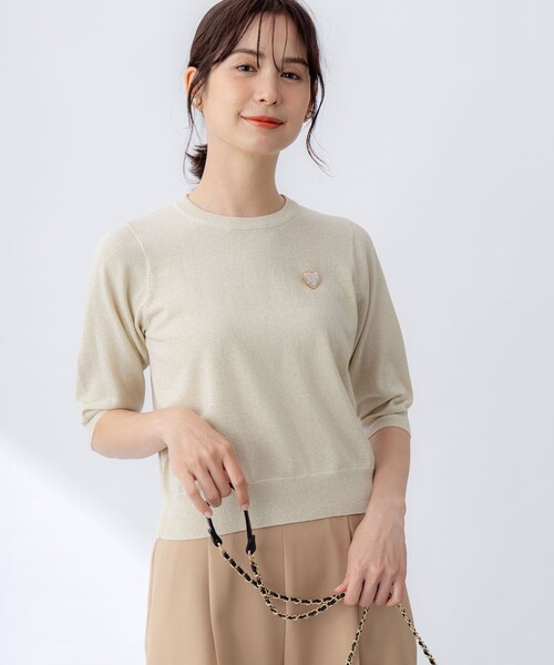 【WEB限定・2SET】5分袖ラメ入りアンサンブルニット 組曲｜【WEB限定・2SET】5分袖ラメ入りアンサンブルニット