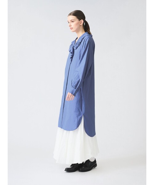 【極美品】人気　mizuiro ind フリルスリーブ シャツワンピース 白 mizuiroind（ミズイロインド） ワンピース フリルカラーシャツ