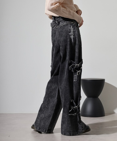 RE730 ワイドパンツ スマホショルダー ジーンズ 10oz belt design