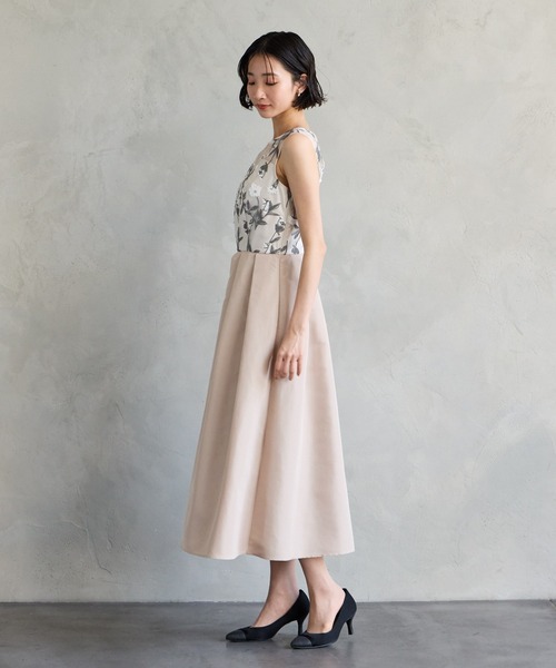 AIMER エメ ノースリーブ パーティードレス お呼ばれワンピース【Ｍ】結婚式 リボン付きロールカラーノースリーブフレアパーティードレス
