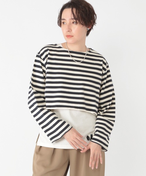 ボーダーショート丈TOPS❤使える❤ ボーダー柄ロゴ刺繍ショート丈Tシャツ[fu22] | レディースファッション