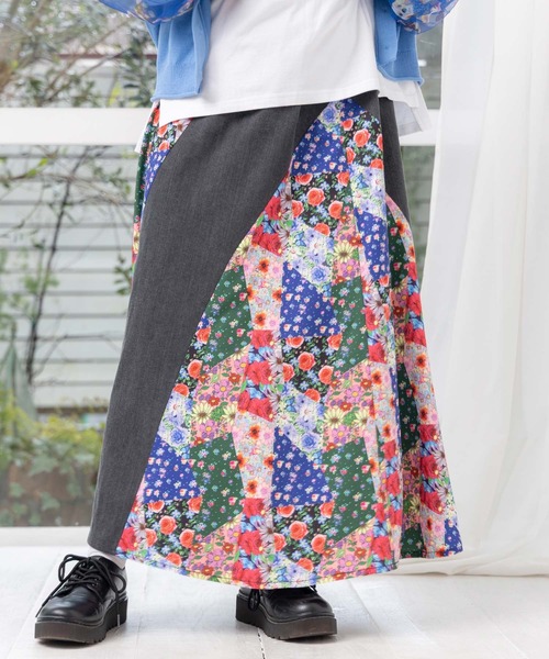スカラー　新品　ロングスカート　パッチワーク　切替　タック ナチュラル XL パッチワーク スカート（ScoLar）のおすすめ人気商品一覧 通販