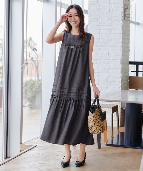 Tiaclasse ワンピース 「小倉優子さん着用」麻調ピンタックロング