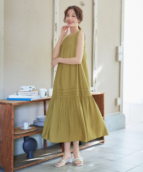 Tiaclasse ワンピース 「小倉優子さん着用」麻調ピンタックロング