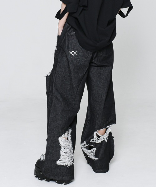 REFLEM レフレム ハイクラッシュデニムパンツ ブラック REFLEM ジーンズ デニム デニムパンツ 「REFLEM/レフレム」ハイ