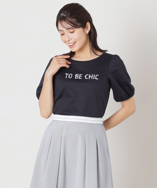 【史上最も激安】 TO レディース カットソー ビジューロゴ tシャツ CHIC BE トップス