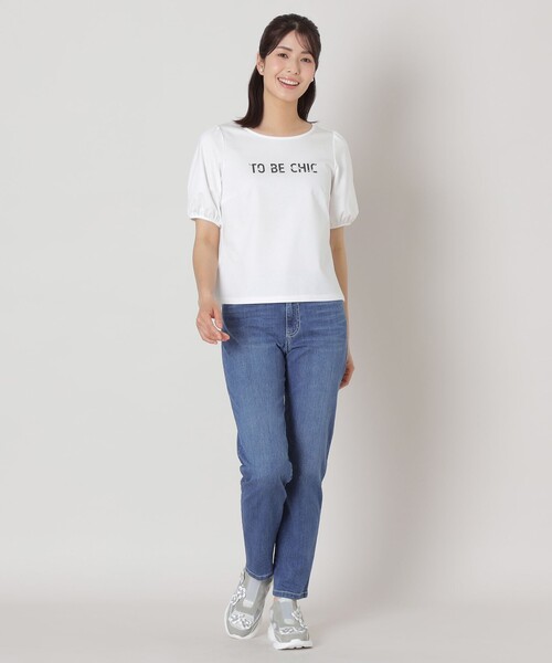 期間限定のお買い得商品 TO レディース カットソー ビジューロゴ tシャツ CHIC BE トップス