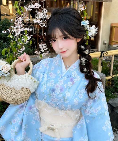 お盆中限定のお値下げ Sugar 浴衣、帯、レース、うちわ、4点セット WESTSEA（ウエストシー） 浴衣 レディース 浴衣 帯 髪飾り うちわ 4点