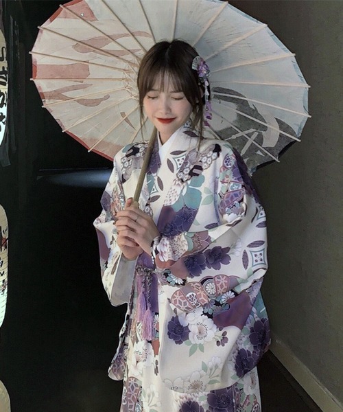 浴衣4点セット 作り帯　帯紐・髪飾り付き WESTSEA 浴衣 レディース 帯 髪飾り うちわ 4点セット