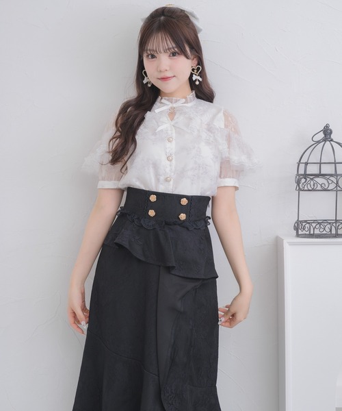 【美品】ラトータリテ　花柄 長袖シャツ フリル付き ROJITA ブラウス シャツ ラッフル花柄ブラウス レディース