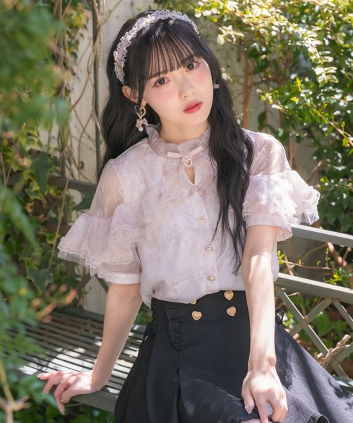 ブラウス シャツ Rose sheer blouse レディース Heather（ヘザー）の「AZATOシアーショートシャツ 194252