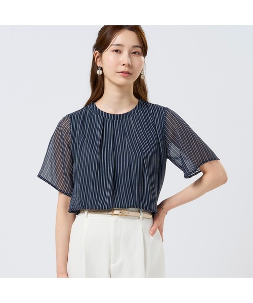 BRICK HOUSE by TOKYO SHIRT ブラウス シャツ ストライプシフォン 