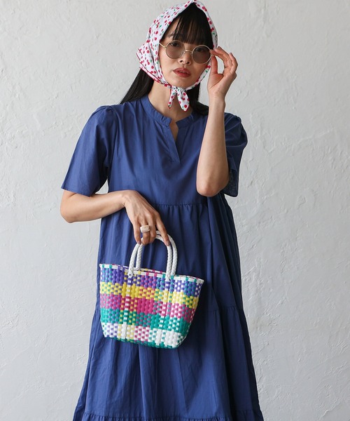 タク付き新品未使用さえらヒスクローネコットン 割烹着おまけ❤️さえらフリフリカゴ❤️ VitaFelice（ヴィータフェリーチェ） かごバッグ カゴバッグ カラフル