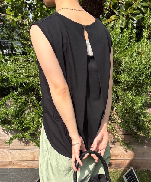 tシャツ バックタックノースリーブカットソー-手洗い可- レディース