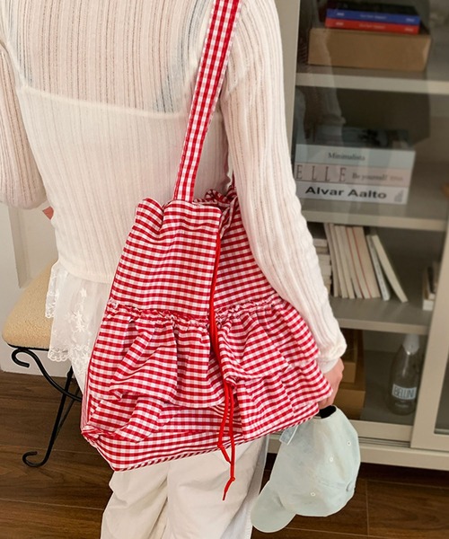 aimoha ショルダーバッグ バッグ ギンガムチェック×フリルトート