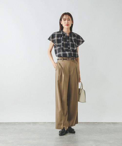 GLOBAL WORK ブラウス シャツ チェックフリルブラウス
