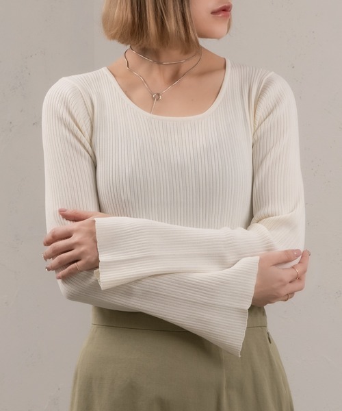 「Ezick」 長袖ニット FREE オフホワイト レディース_画像3