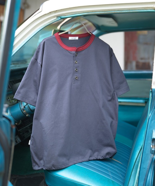 Adoon plain ヘンリーネック tシャツ ASSORTED HENRY NECK DRAWCORD T