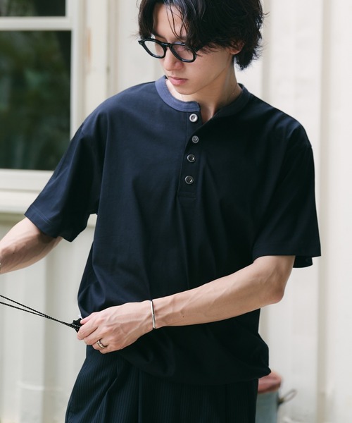 Adoon plain ヘンリーネック tシャツ ASSORTED HENRY NECK DRAWCORD T
