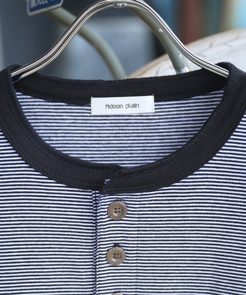 ADERERROR ボーダー ヘンリーネック Tシャツ 完売品 Adoon plain ヘンリーネック tシャツ ASSORTED HENRY NECK DRAWCORD T