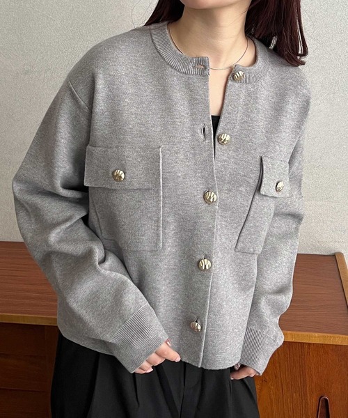 【未使用級】レオナール カーディガン 金ボタン ブラック Lサイズ 金ボタンジャケット風ニットカーディガン - ベルーナ【公式】