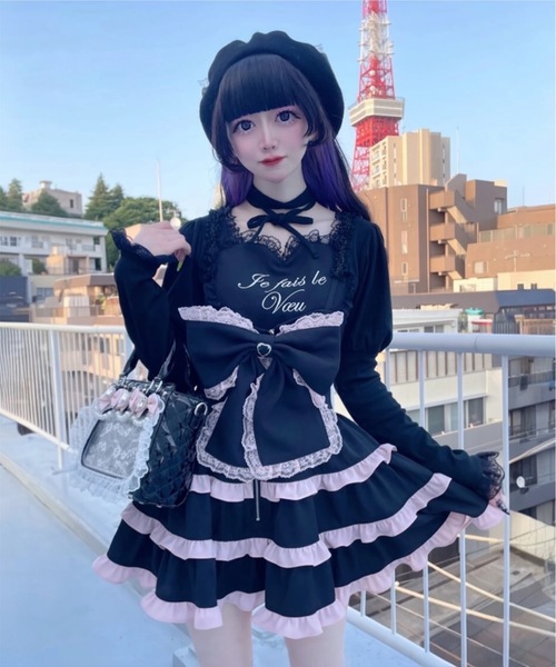 Ank Rouge（アンクルージュ） ジャンパースカート BIGリボン配色