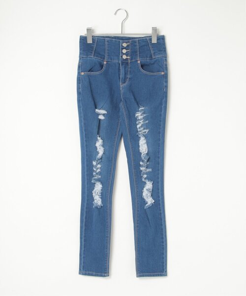 VENCE EXCHANGE ジーンズ デニム デニムパンツ ハイウエストダメージ