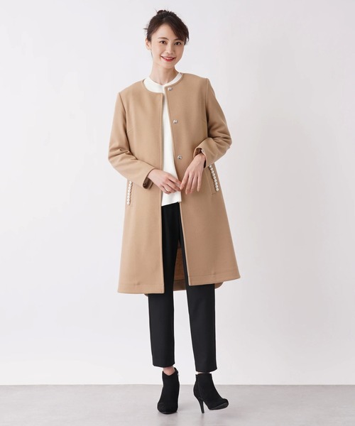 「en recre」 ノーカラーコート 2 ライトブラウン レディース_画像2