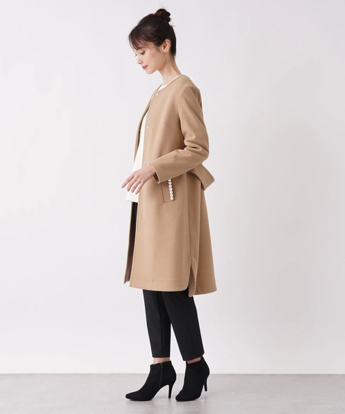 「en recre」 ノーカラーコート 2 ライトブラウン レディース_画像3