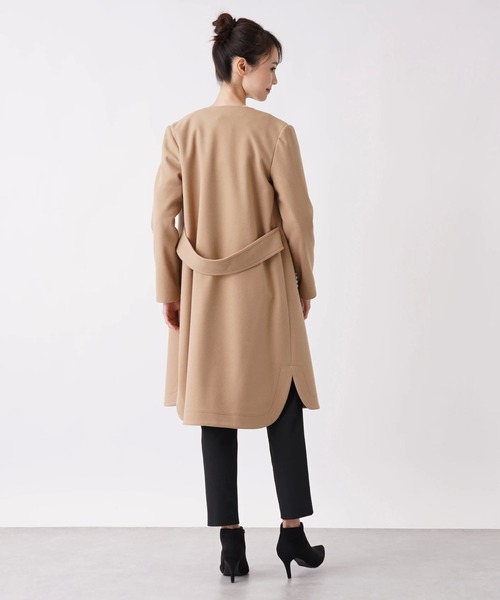 「en recre」 ノーカラーコート 2 ライトブラウン レディース_画像4