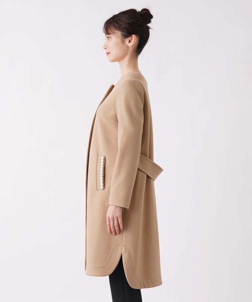「en recre」 ノーカラーコート 2 ライトブラウン レディース_画像6