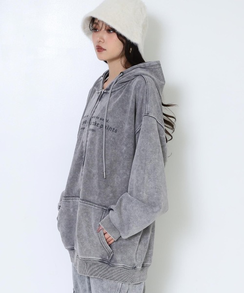 グレー サイ刺繍 オーバーサイズスウェット ANAP（アナップ） パーカー ピグメント サガラ刺繍 オーバーサイズ