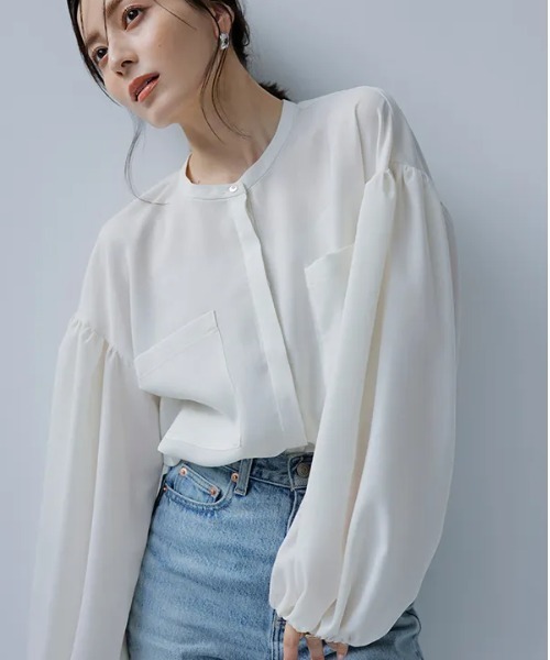 「anuans」 長袖ブラウス FREE ネイビー レディース_画像3