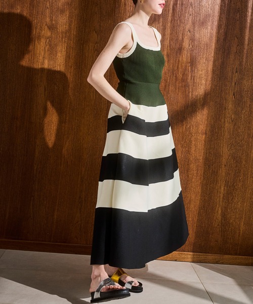 ワンピース BODER KNIT SQUARE TANK OPの画像