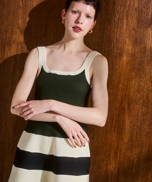 ワンピース BODER KNIT SQUARE TANK OPの画像