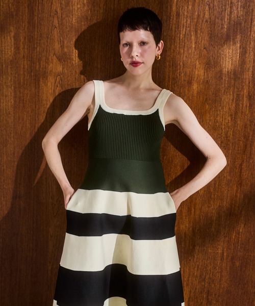 ワンピース BODER KNIT SQUARE TANK OPの画像