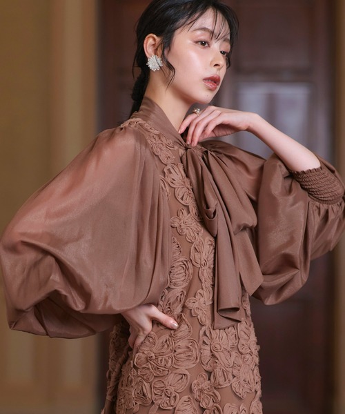 「RUIRUE BOUTIQUE」 長袖ワンピース L ブラウン レディースの画像