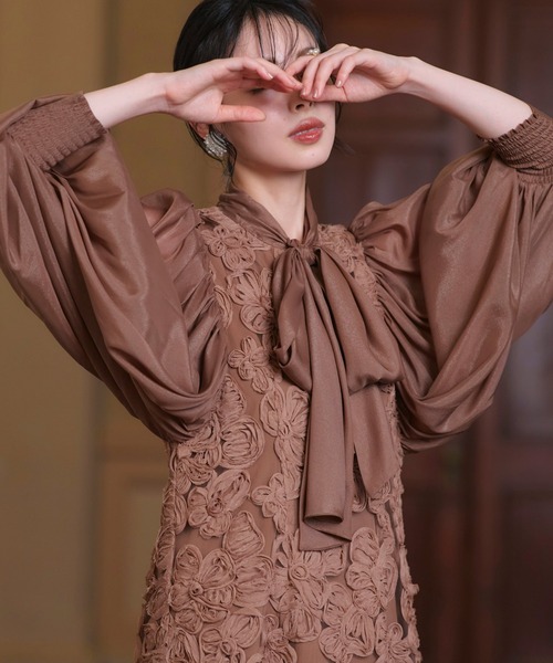 「RUIRUE BOUTIQUE」 長袖ワンピース L ブラウン レディースの画像