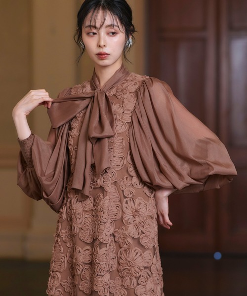 「RUIRUE BOUTIQUE」 長袖ワンピース L ブラウン レディースの画像